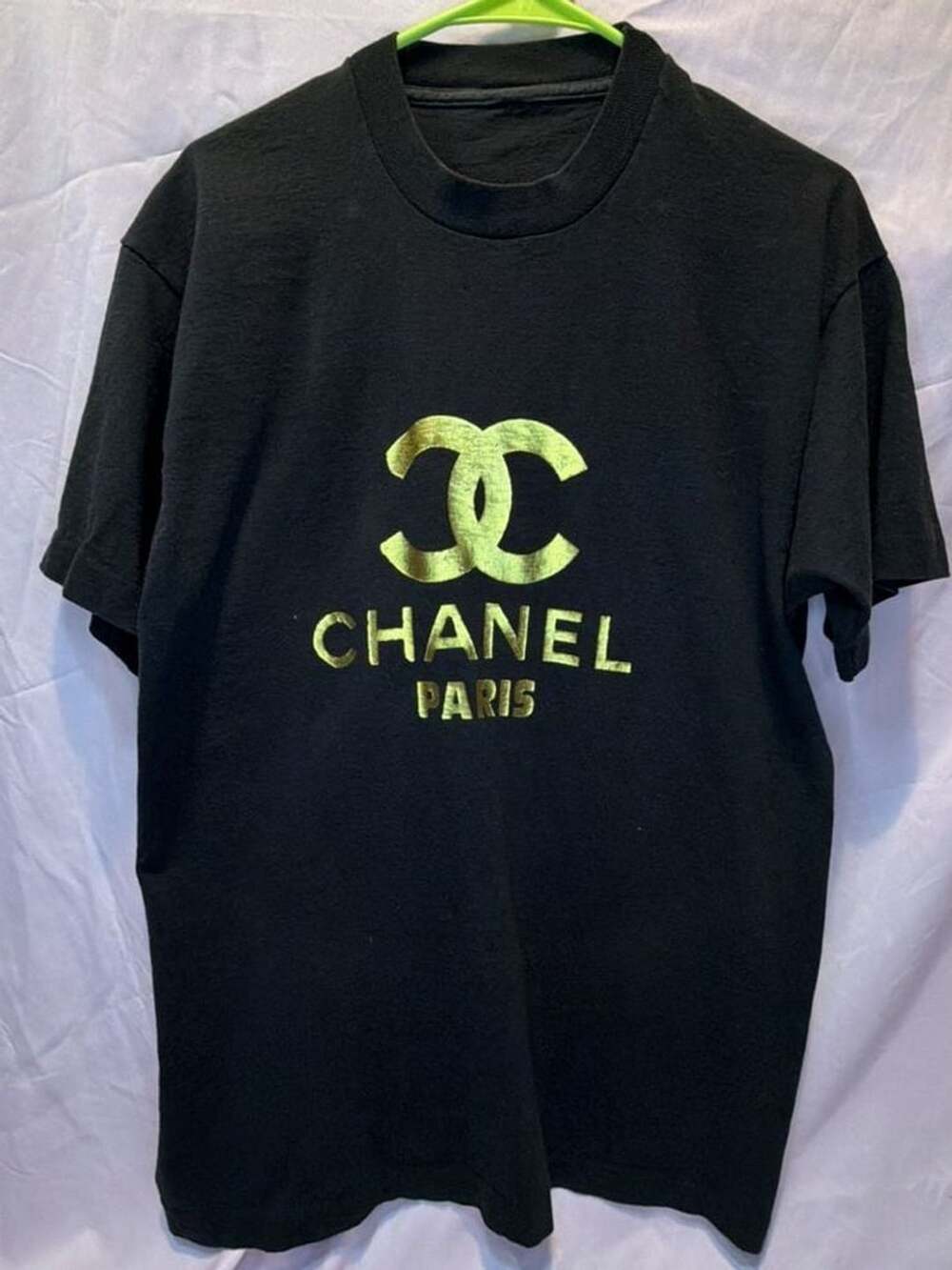 Chanel Vintage 90s Gold Foil Spell Out T-Shirt Black